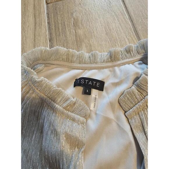 1.STATE Metallic Silver Tiered Long Sleeve Mini Dress – Women’s Large - Picture 2 of 4